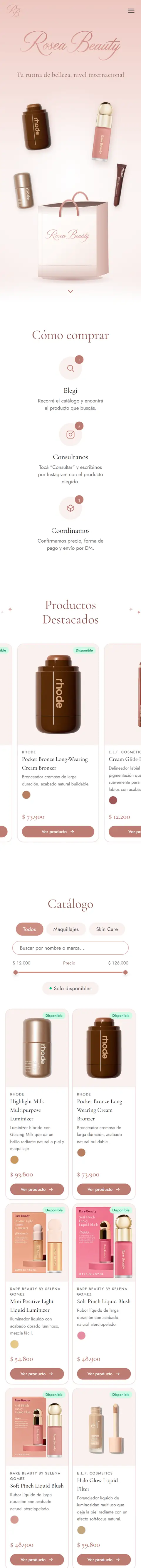 Catálogo web de Rosea Beauty: inicio, cómo comprar y productos